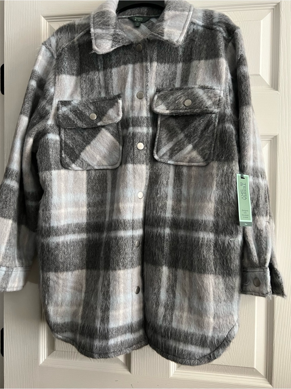 Cozy Plaid Shacket in Gray and White